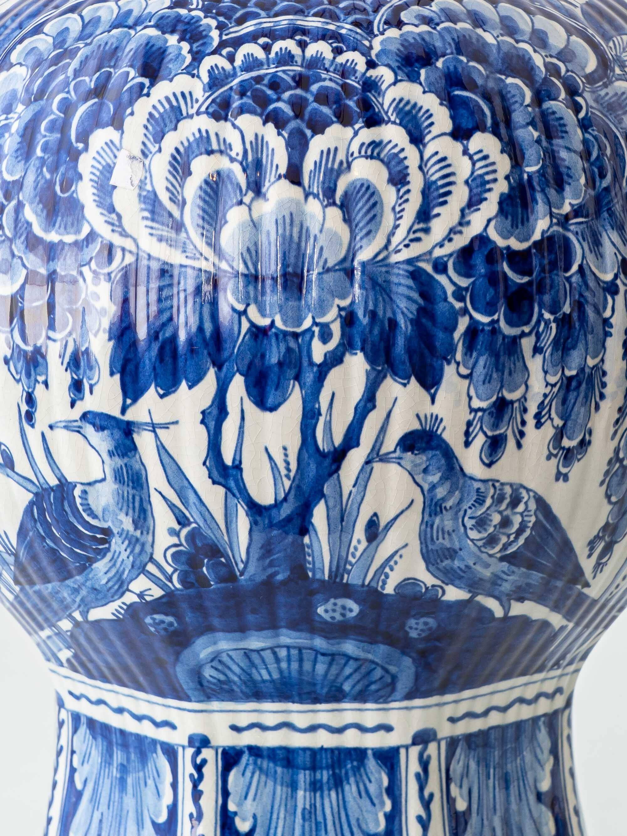 Large Royal Delft ceramic table lamp hand-painted for the 300th anniversary, 1953.