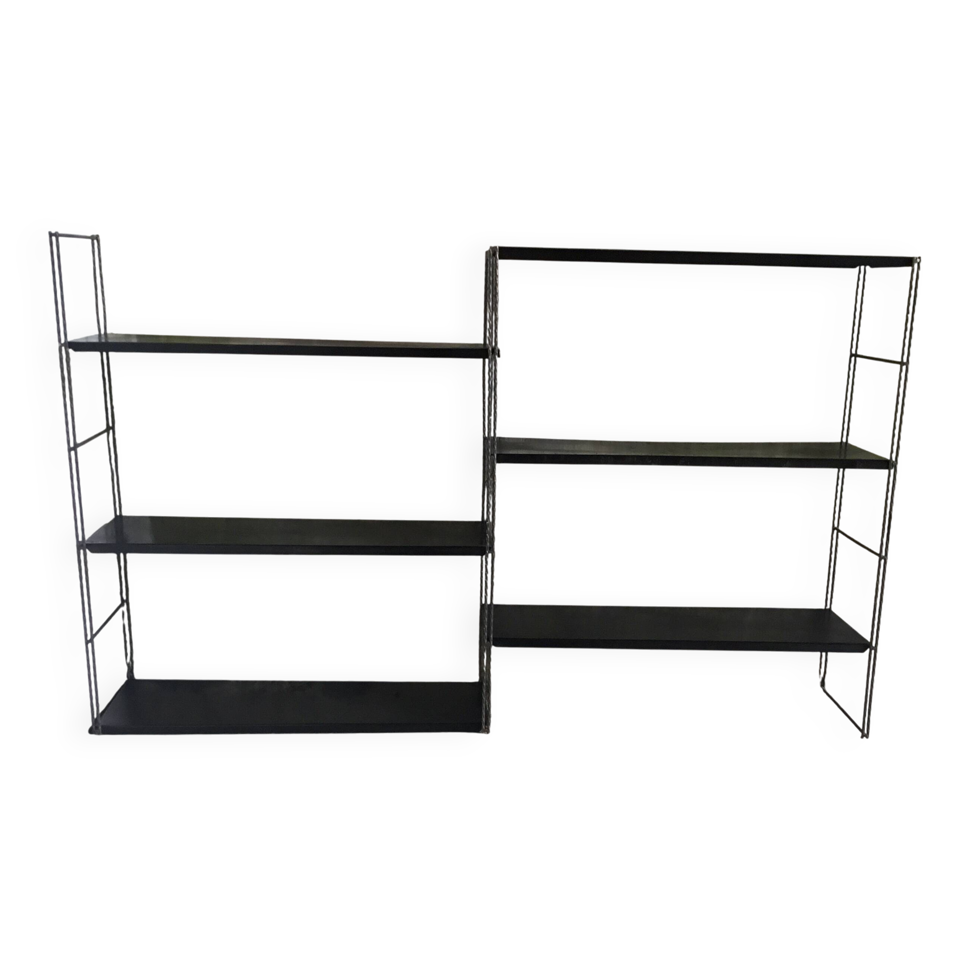 Double metal string shelf - 6 shelves, 3 uprights - vintage 1960