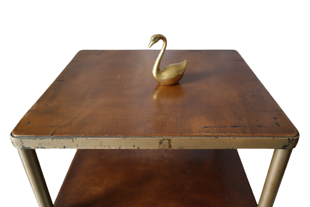 Vintage 50s wooden and metal rolling side table