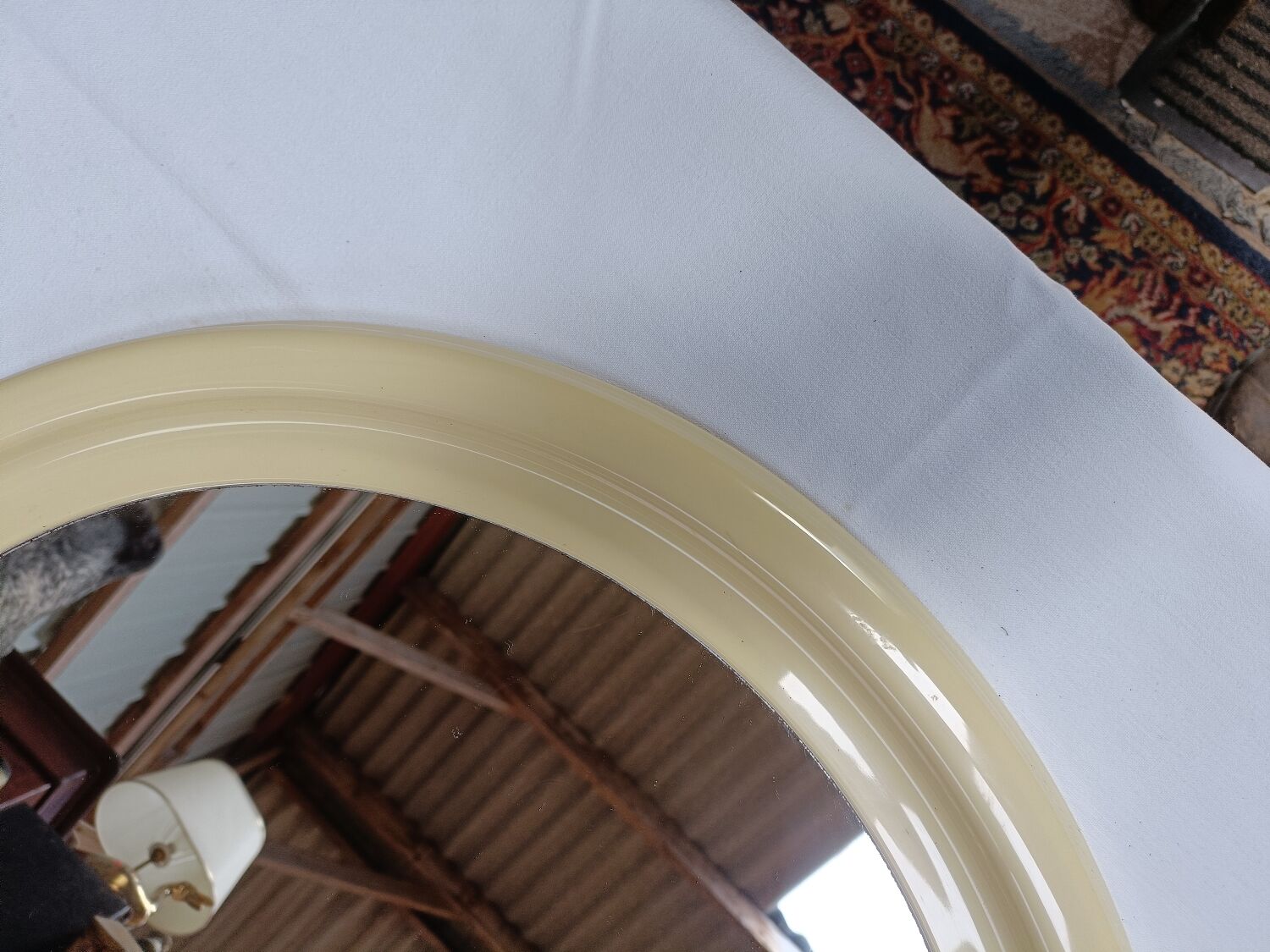 Round mirror in cream plastic, French house Syla, 70s
