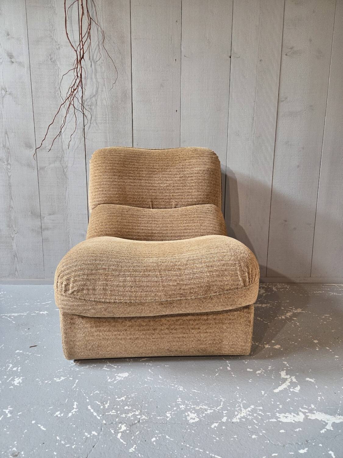 Beige velvet armchair