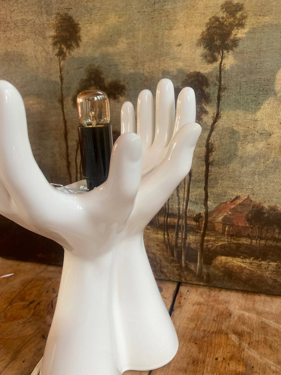 vintage ceramic and opaline hand lamp