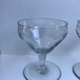 Set of 8 champagne glasses in crystal engraved 50s