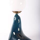 Blue ceramic sea lion lamp
