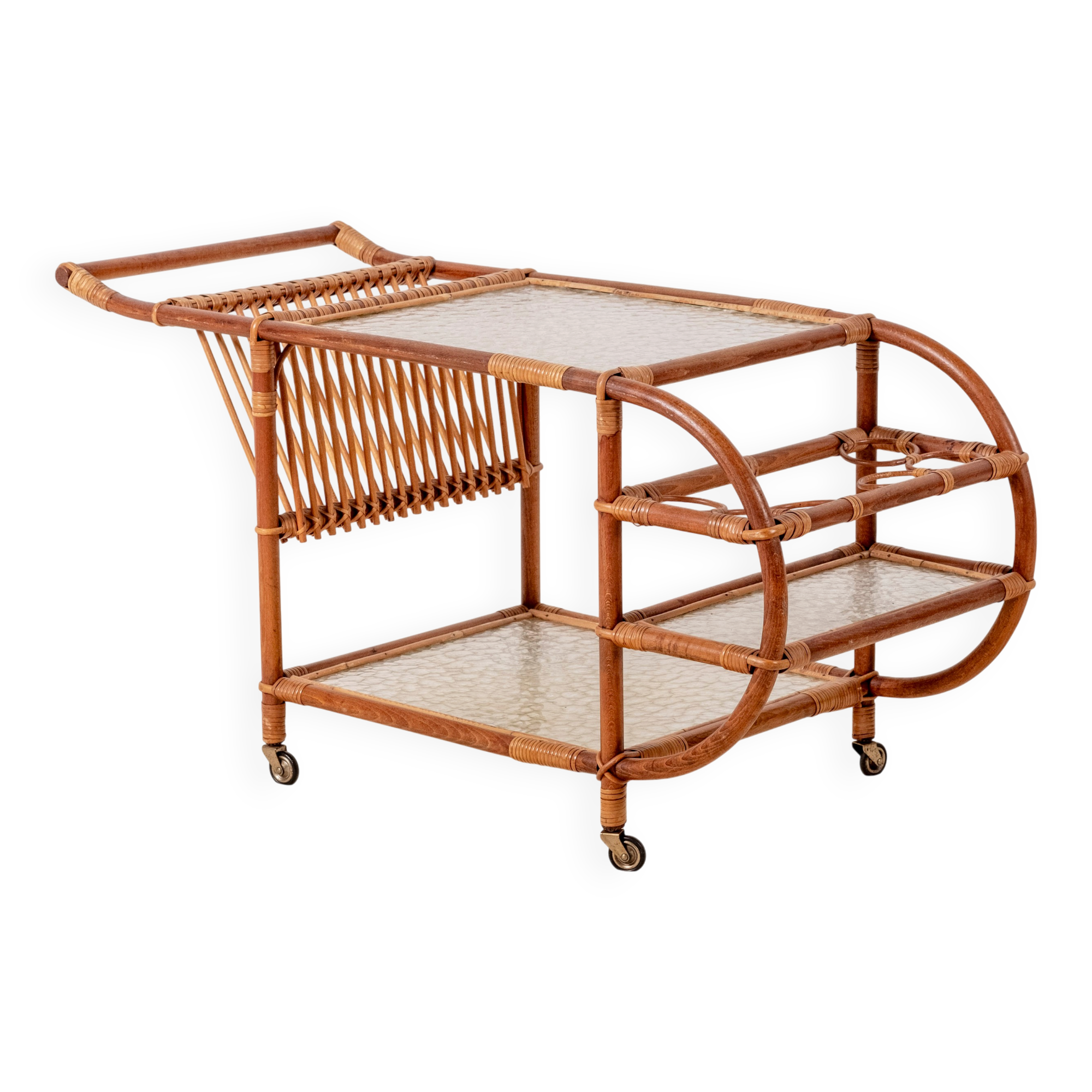 Bar Cart in Bamboo & Rattan, 1950s Denmark