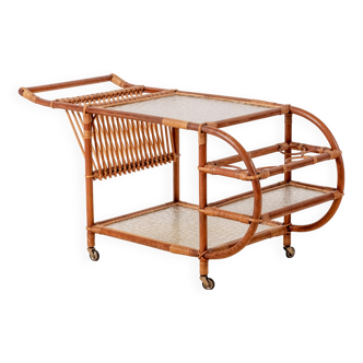 Bar Cart in Bamboo & Rattan, 1950s Denmark