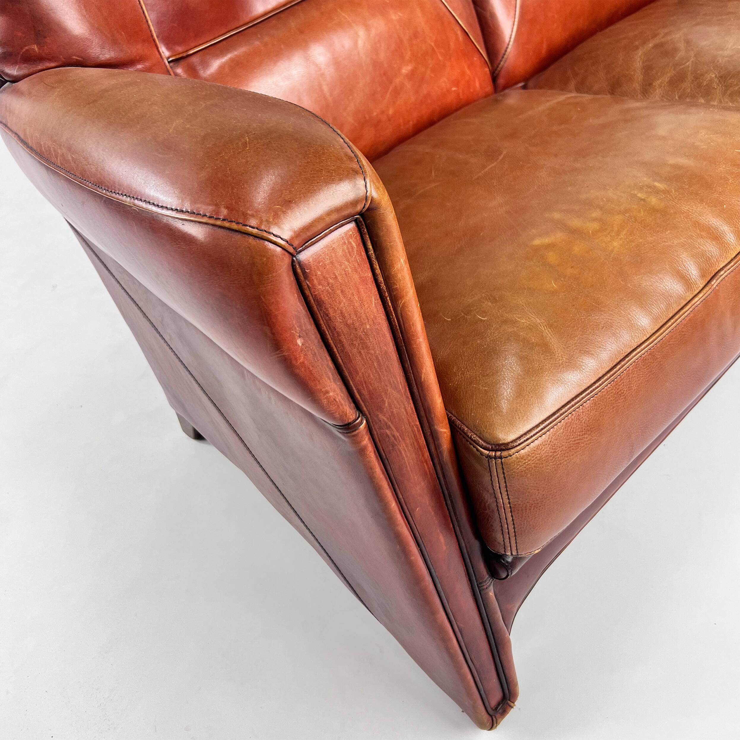 Vintage Thick Leather 2 Seat Sofa, 1980s