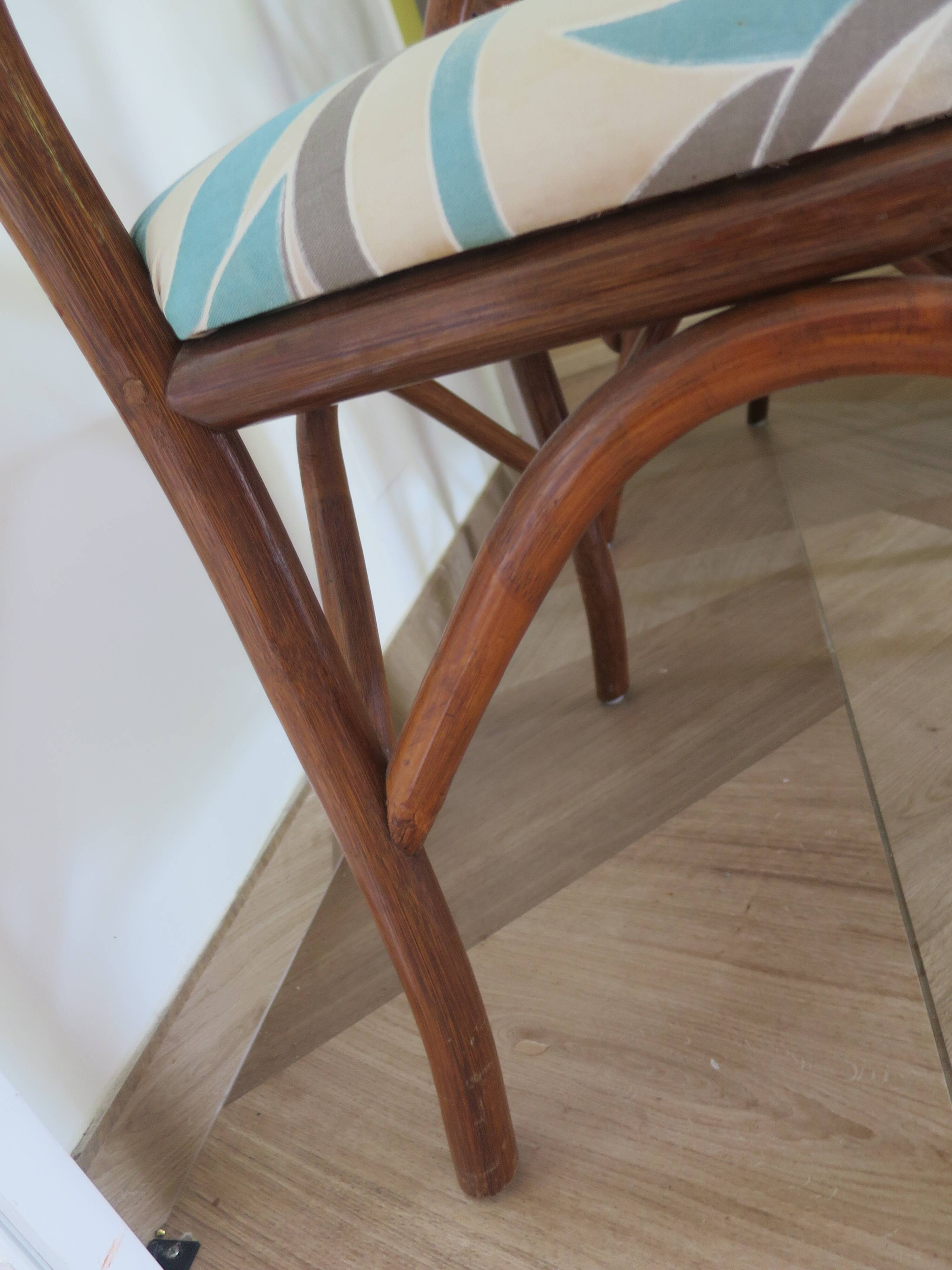 Vintage lot of 2 woven bamboo rattan armchairs - Curved wood - 1980s