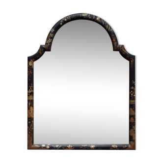 Black lacquered chinese style mirror, 1910s.