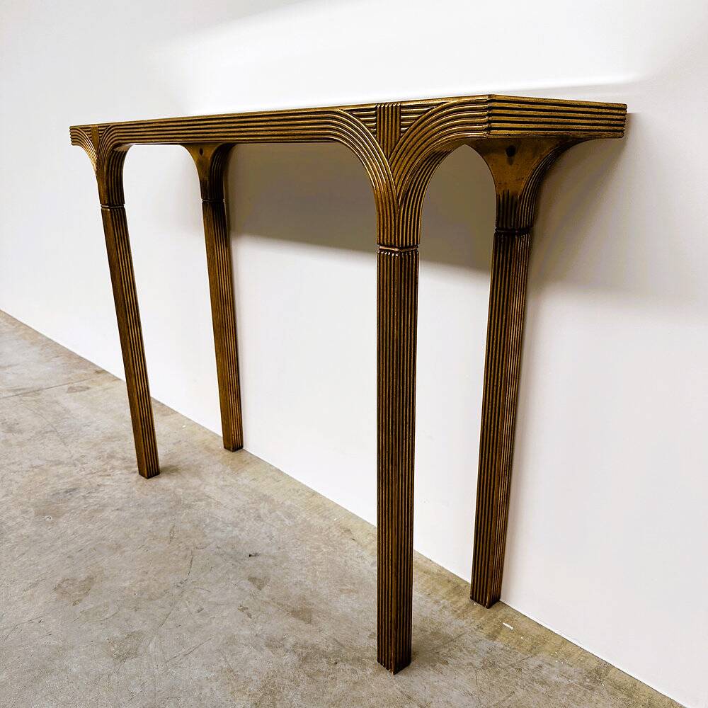 Vintage Deknudt gilt console table with beveled mirror top, Belgium, 1980s