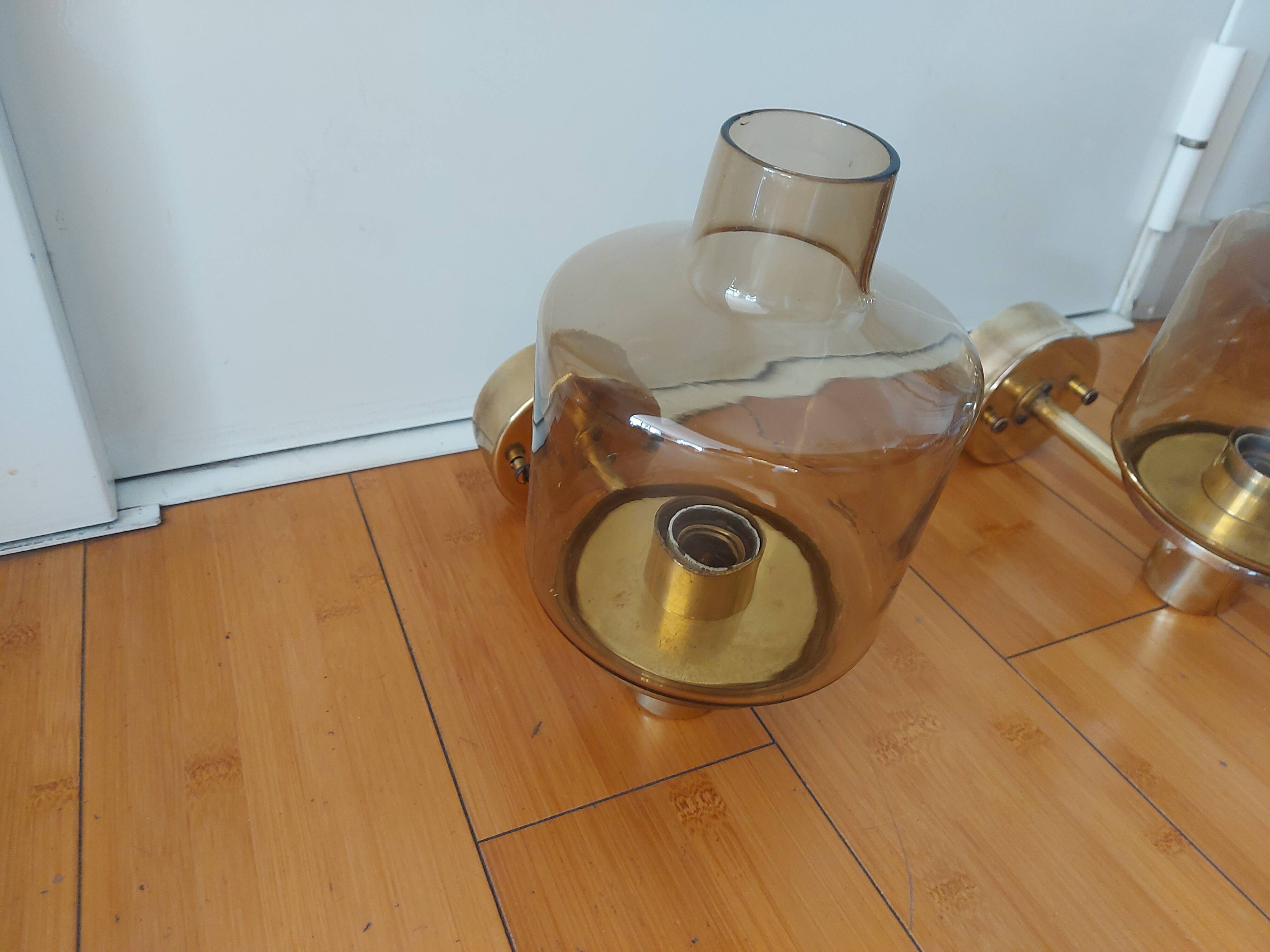 Pair of 60'S brass wall lamps, Hans Agne Jakobsson, model V212A