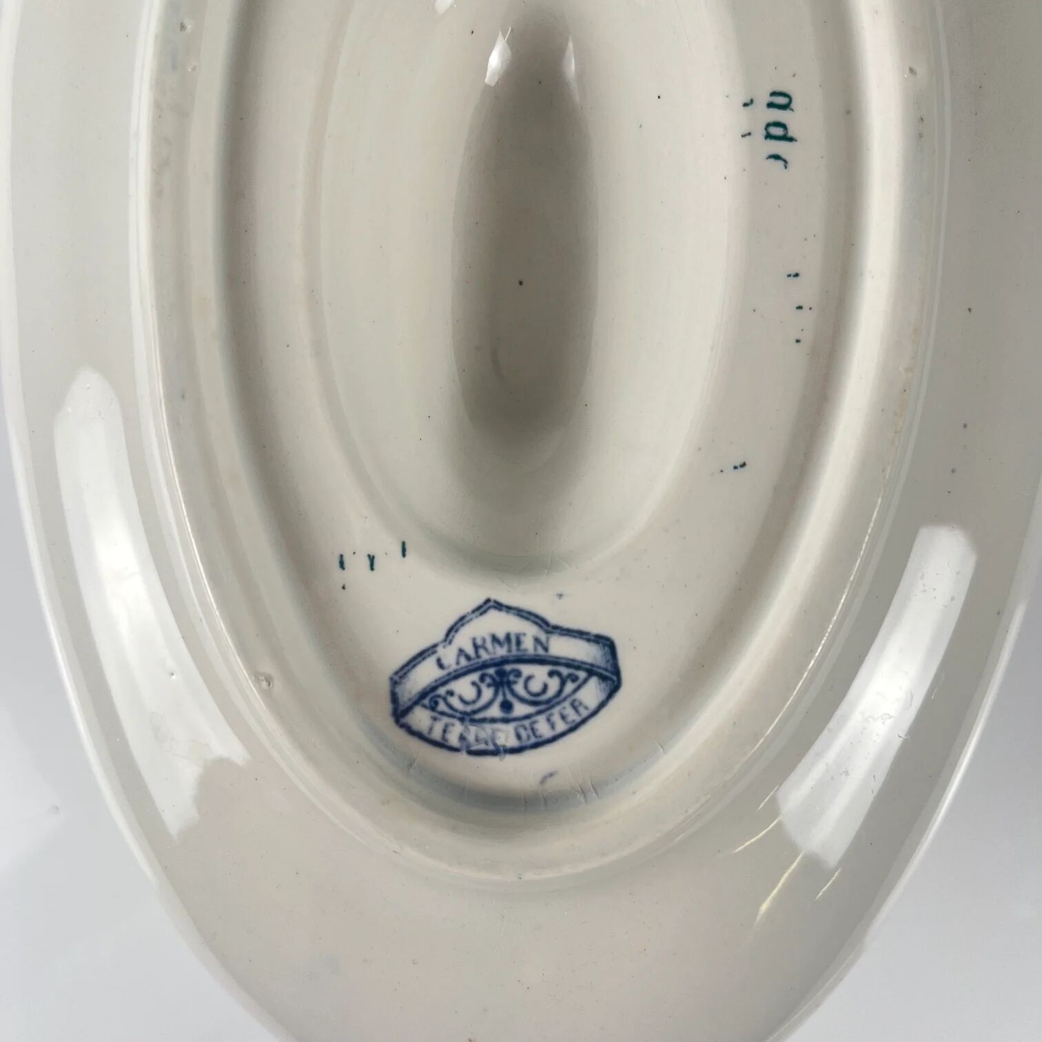 Saucière terre de fer "Carmen", Sarreguemines, bleu, 1875-1900