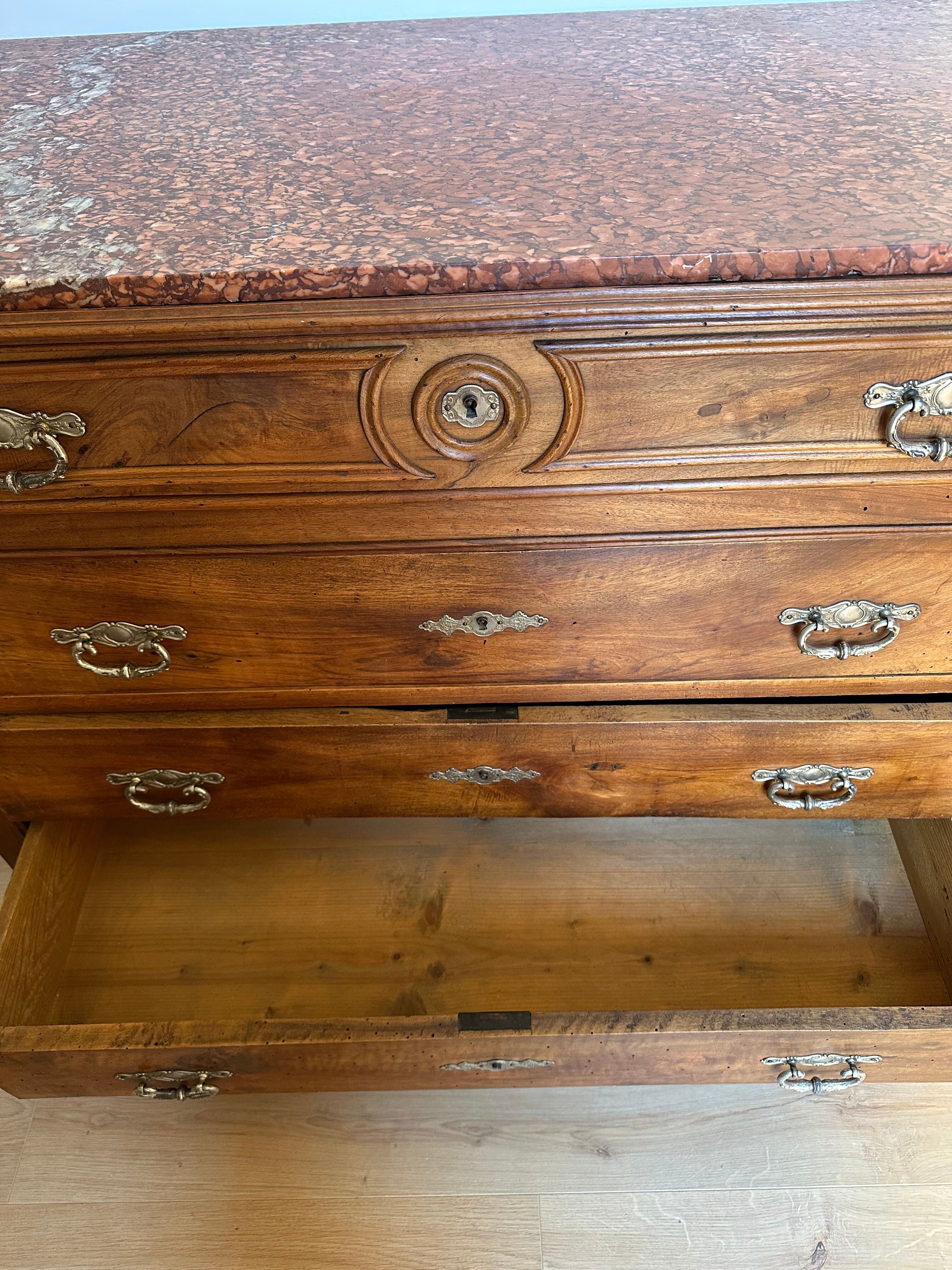 Louis-Philippe walnut commode with marble top