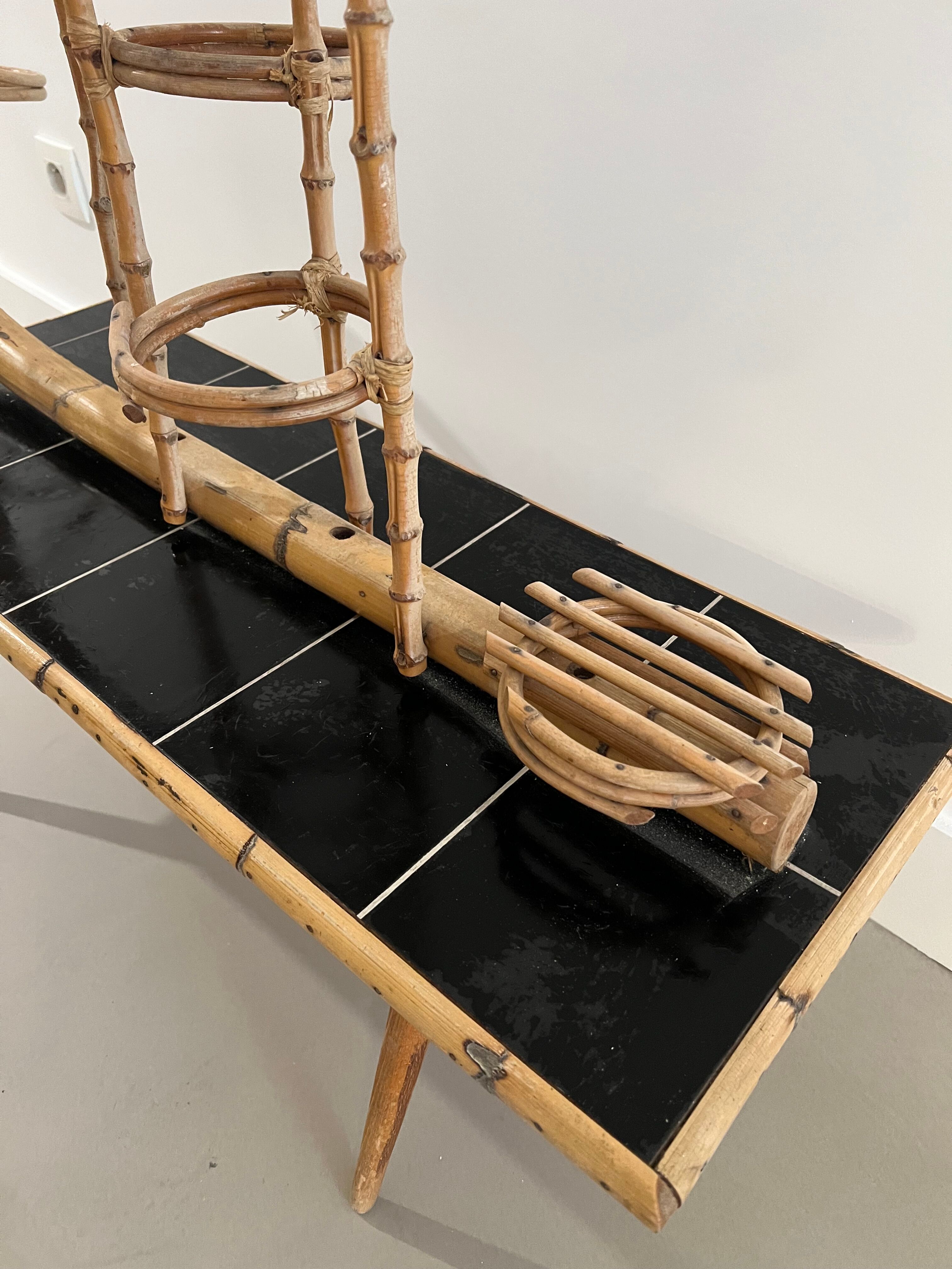 Vintage rattan plant door coffee table