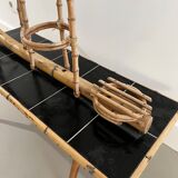 Table basse porte plante en rotin vintage