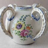 Old vase decorated with flowers, in ceramic, Roger Colas, from Clamecy