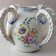 Old vase decorated with flowers, in ceramic, Roger Colas, from Clamecy