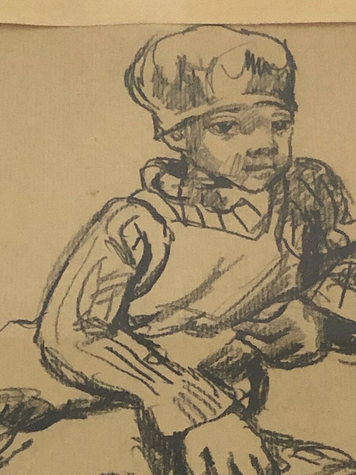 Charcoal on paper by Bernardin or Barnadouin Garçon à la gavroche