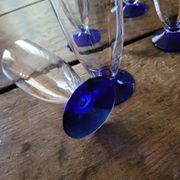 7 faceted champagne flutes – cobalt blue stem – 1970s