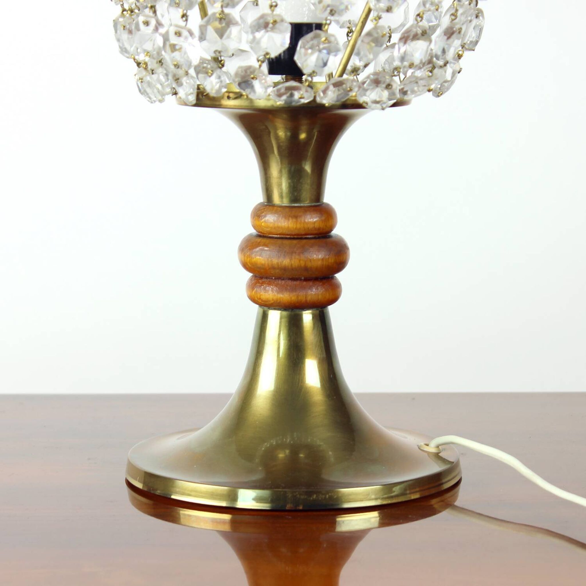 Brass & Crystal Table Lamp, Czechoslovakia 1970s