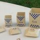 Set of 3 earthenware spice pots geometric pattern art deco period