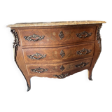 Louis XV style curved chest of drawers in veneer and marquetry, early 20th century