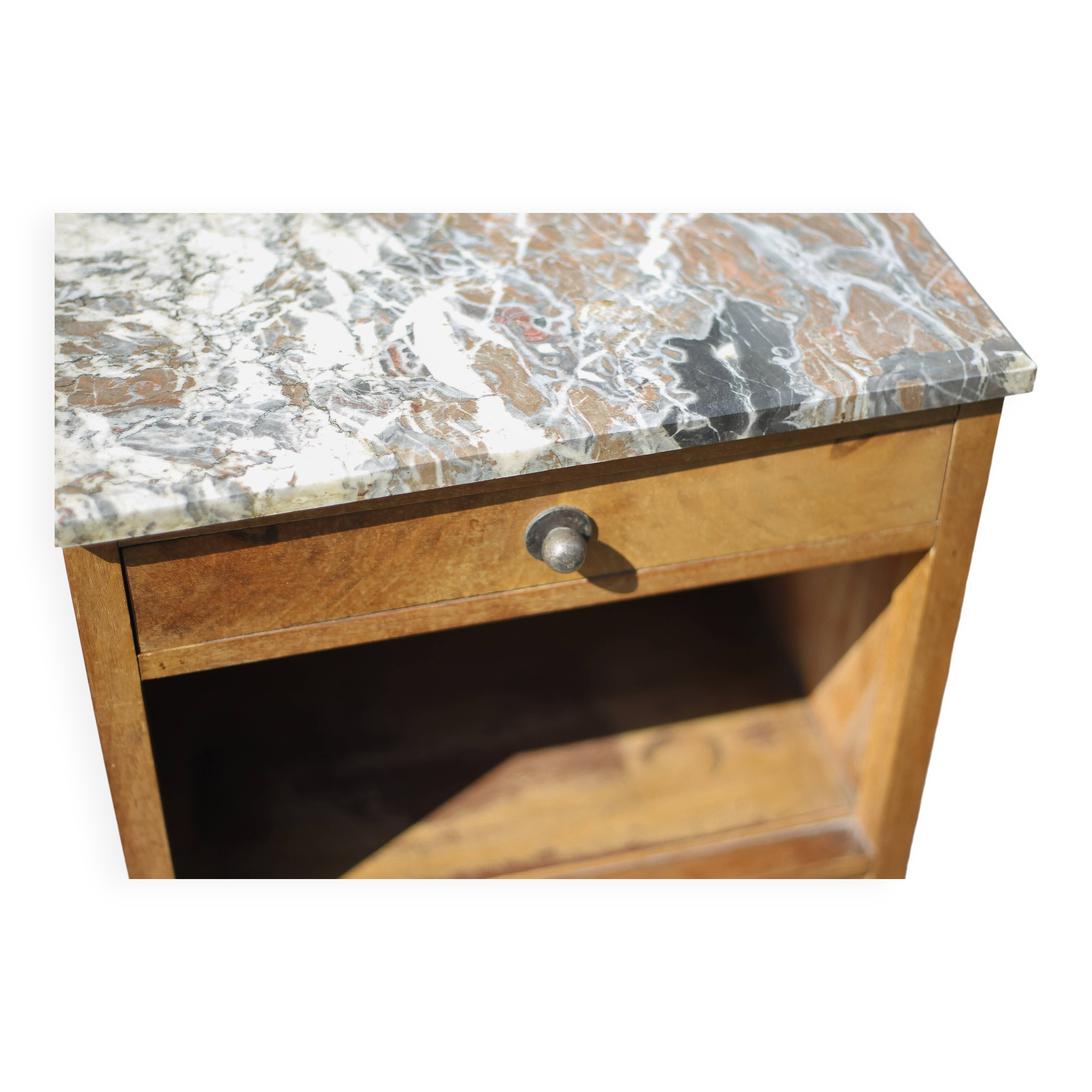 Art deco bedside table, art deco wooden bedside table with marble slab