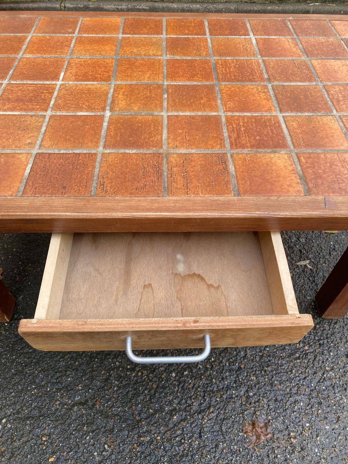 Table basse vintage en chêne et céramique