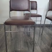 Set of 4 brown leatherette armchair chairs from the 1970s