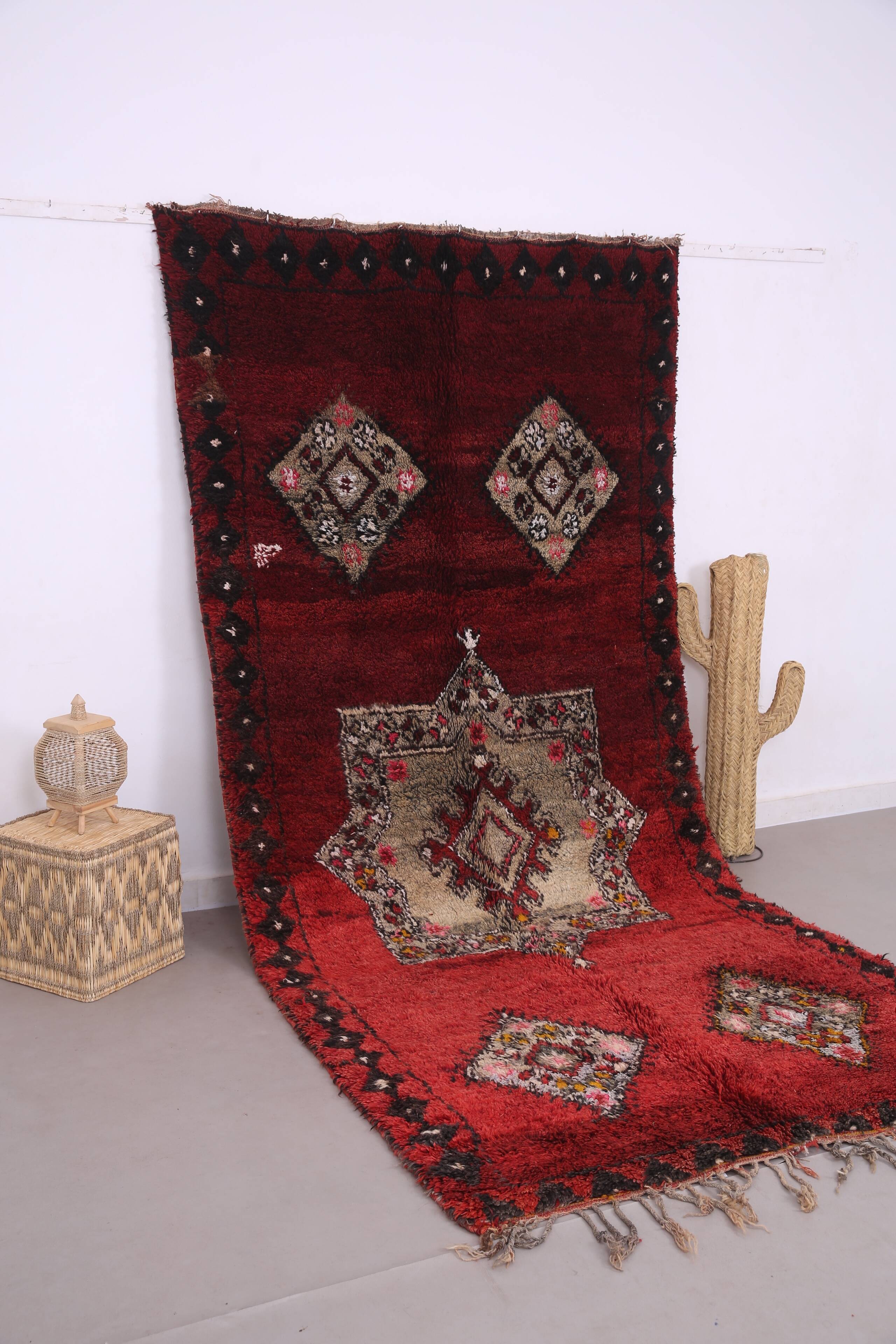 Burgundy Vintage Moroccan Rug 160 x 350 cm - Berber Wool Rug - Handmade rug