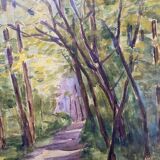 Watercolor painting "Path in the woods" signed + frame early twentieth century