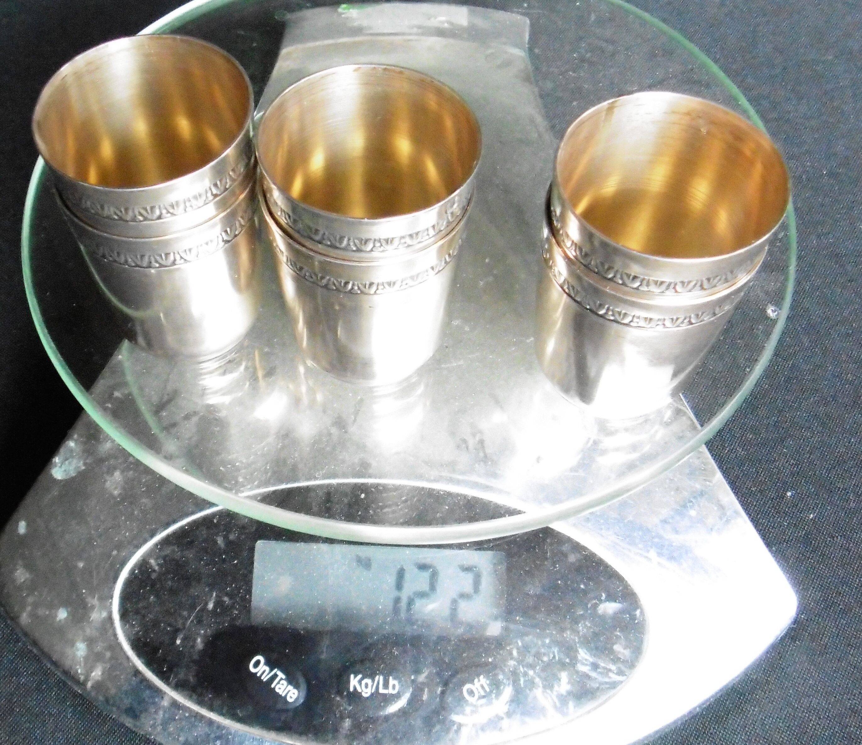 6 solid silver liqueur glasses, interior vermeil, Punches Minerve 925