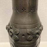 Small pewter vase, roses, signed Petizon