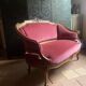 Small antique Louis XV style pink velvet loveseat bench