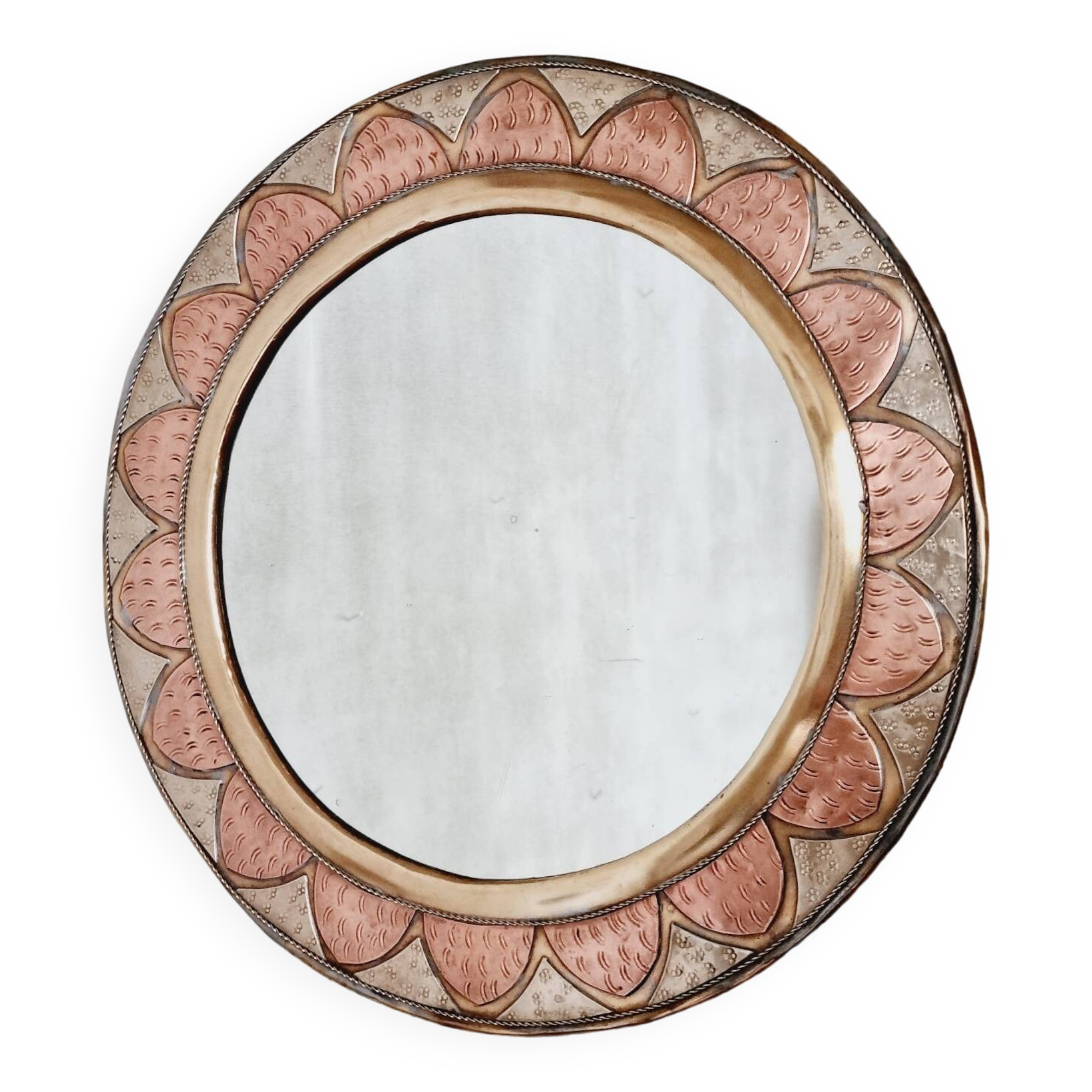 Round brass and copper mirror