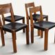 Set of 4 S24 chairs by Pierre Chapo – Solid elm and black leather – 1970