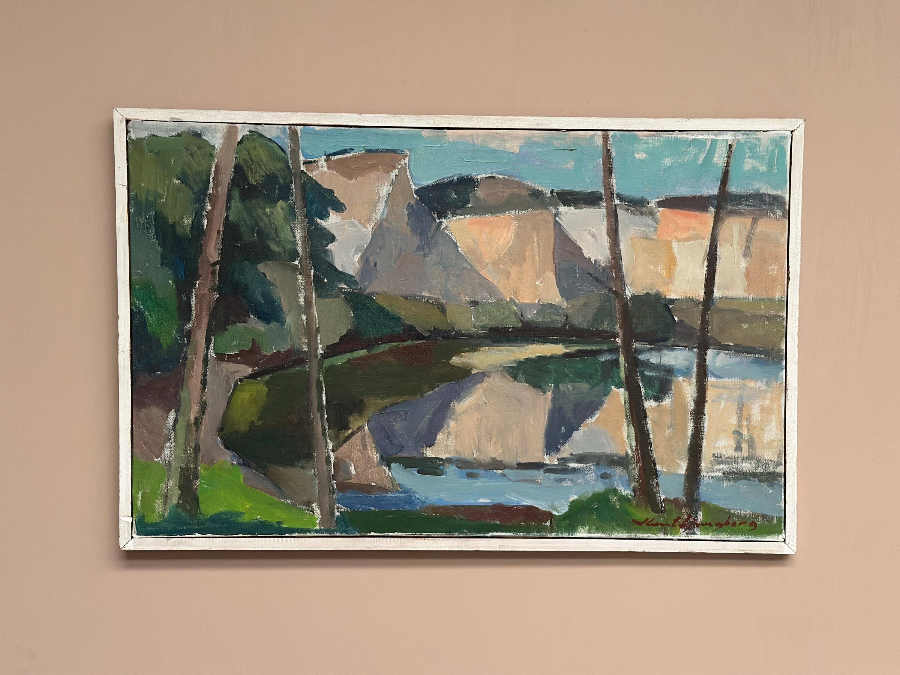 Original Mid Century Swedish Oil On Canvas – “Abstract Landscape” By Knut Ljungberg – Vintage – Framed – 84 × 54 Cm (33.1" × 21.3")