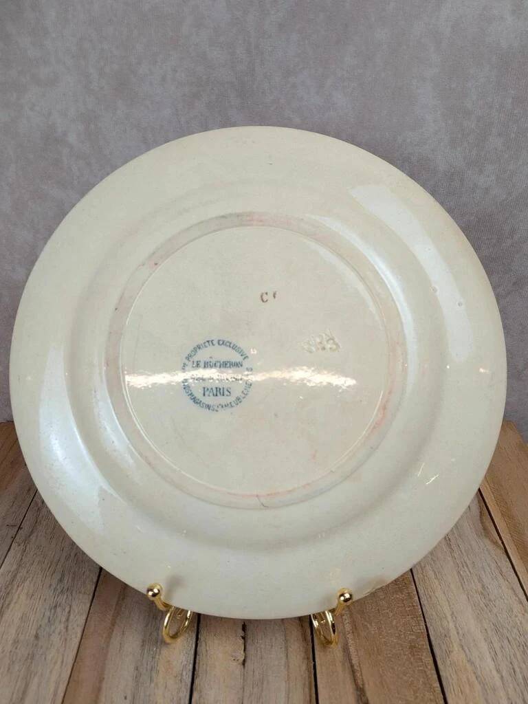 Antique plate Terre de Fer Le Bûcheron Paris – Blue bird decoration
