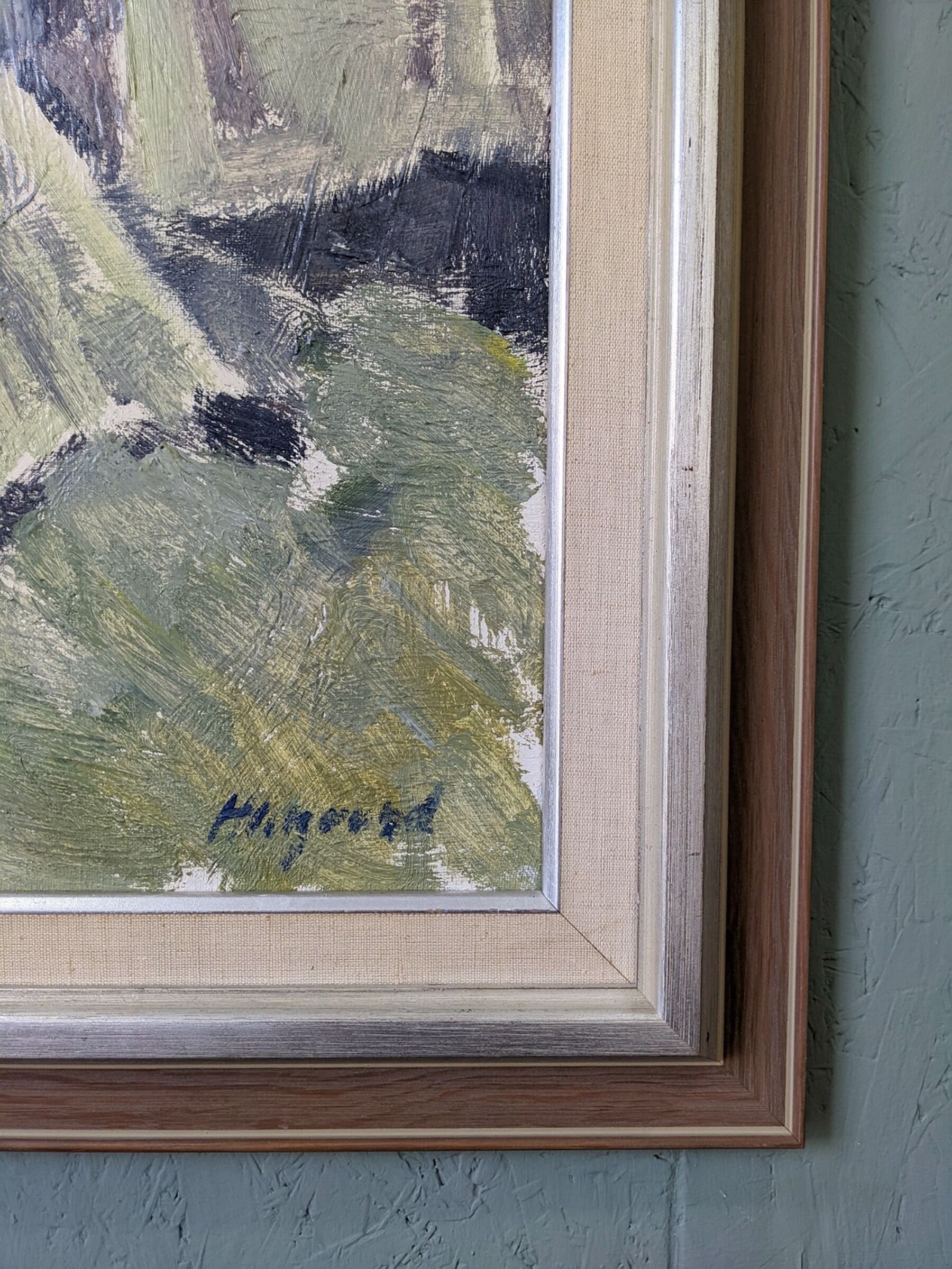 Mid-Century Modern "The Fisherman" Vintage Swedish Figurative Oil Painting, Framed