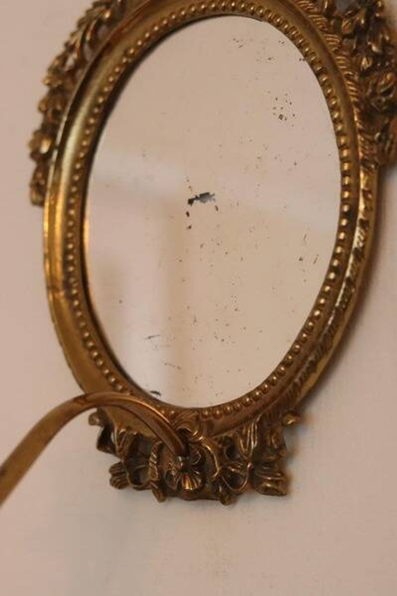 Pair of Swedish brass sconces with mirror