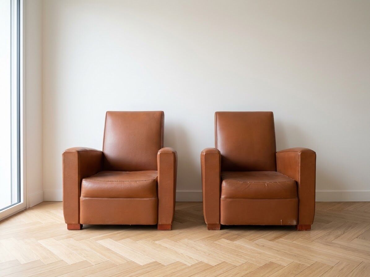 Pair of vintage brown leather club chairs