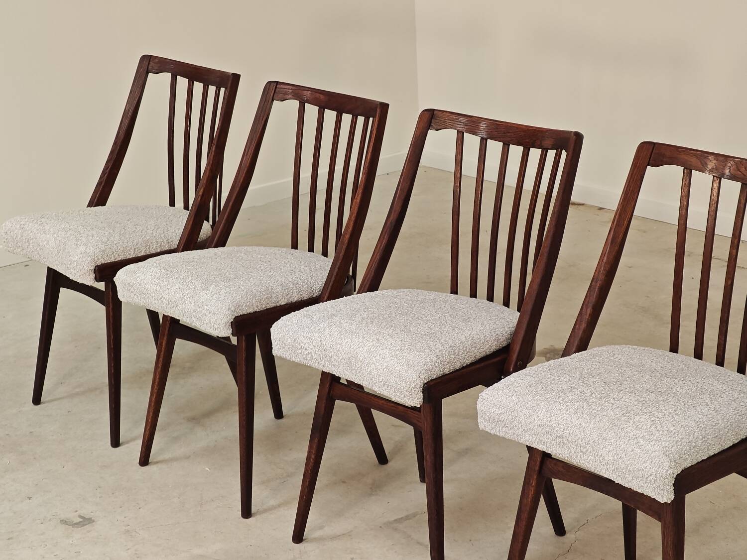 Set of 4 grey bouclette chairs by Antonin Suman
