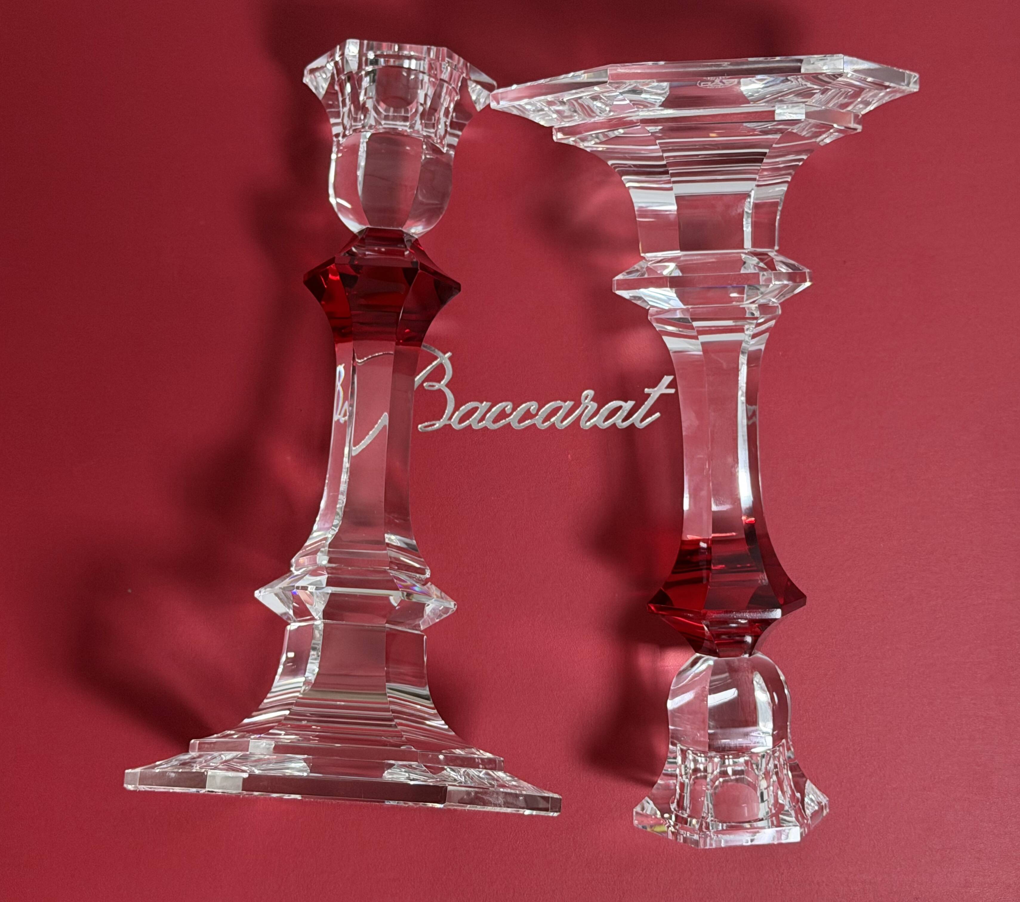 Baccarat - Candlestick (2) - Crystal, Glass - Harcourt candlestick Red