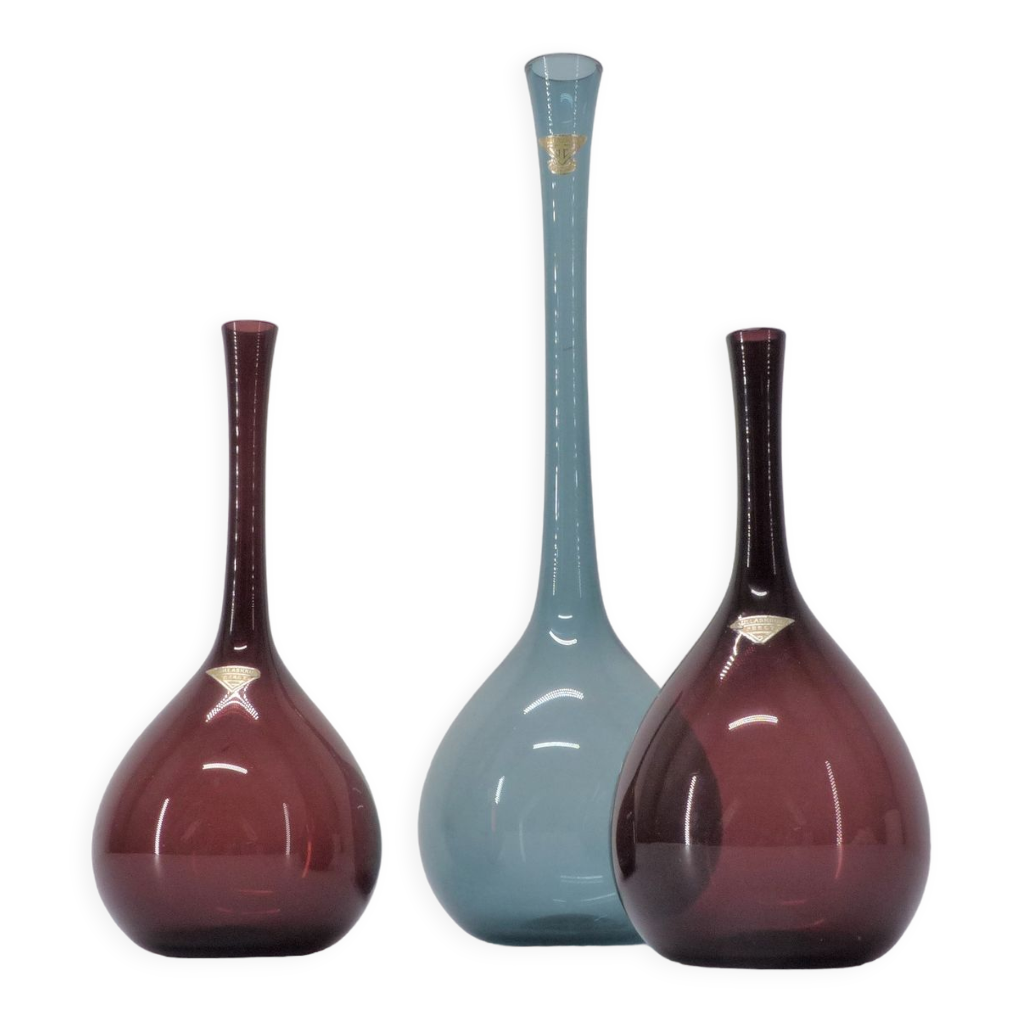 Set of 3 arthur percy scandinavian tulip vases for gullaskruf 1950