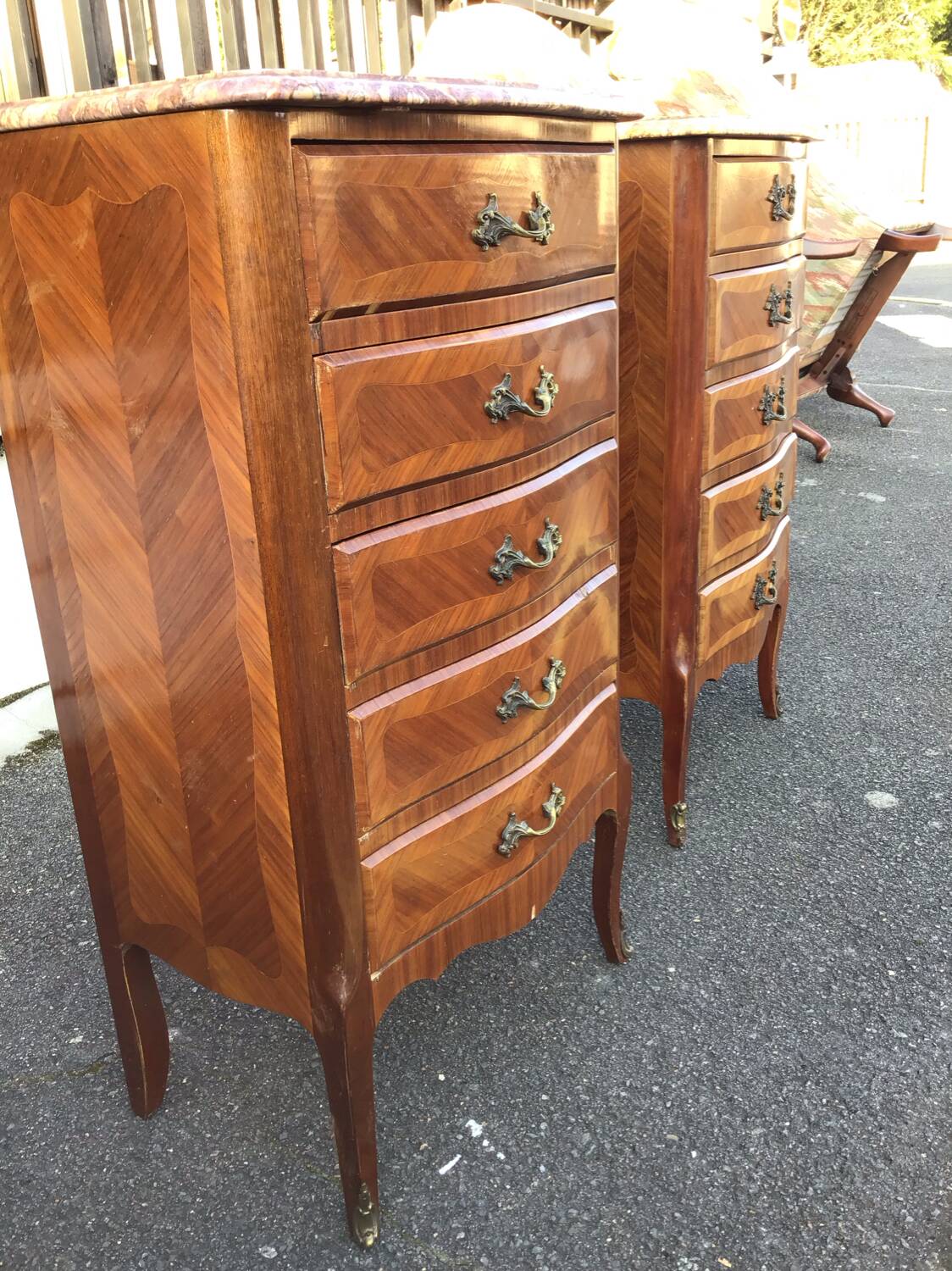 Pair of Louis XV style marquetry chiffonniers