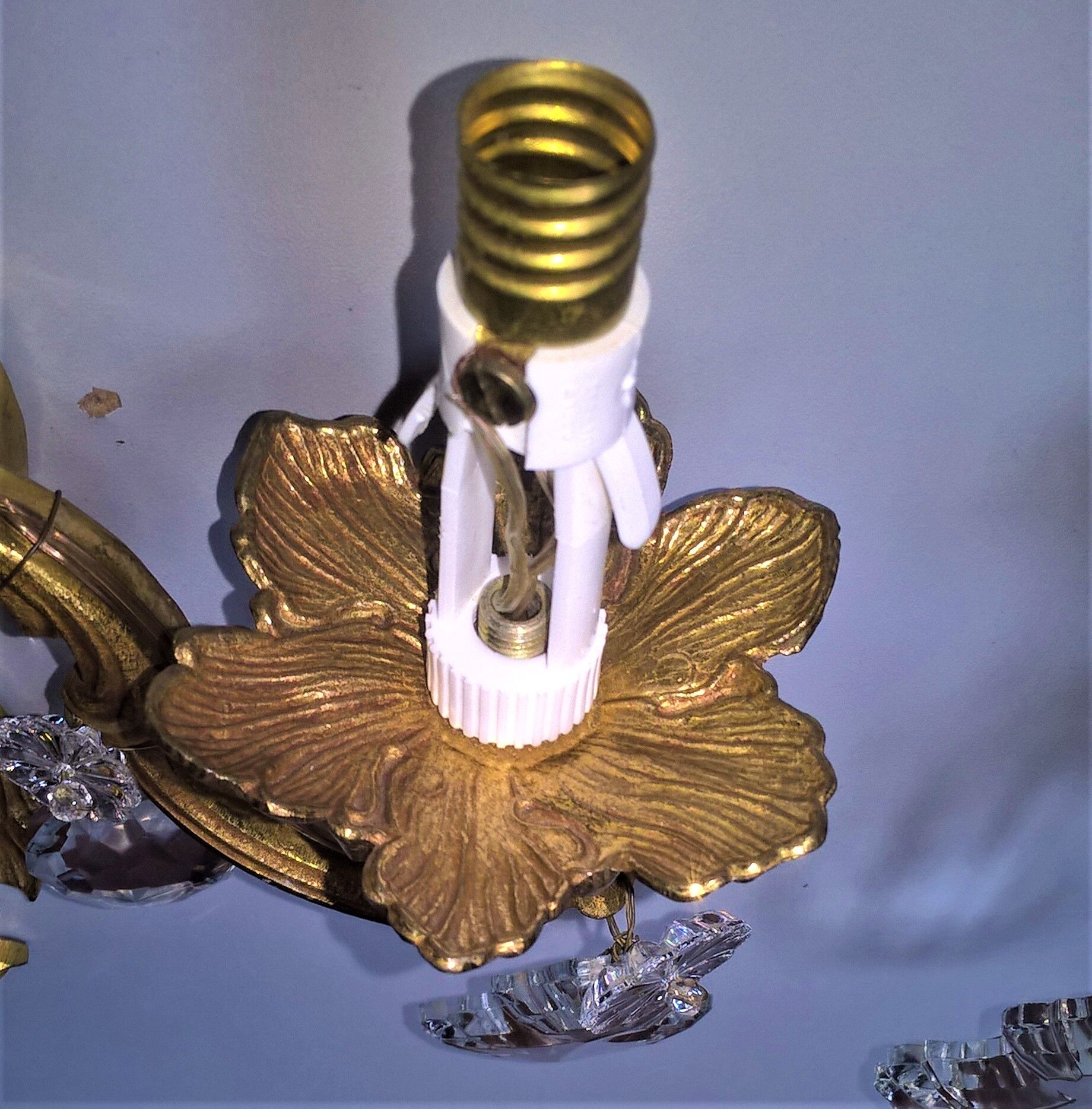 Pair of asymmetrical appliques, gilded bronze and crystal tassels, Louis XV style