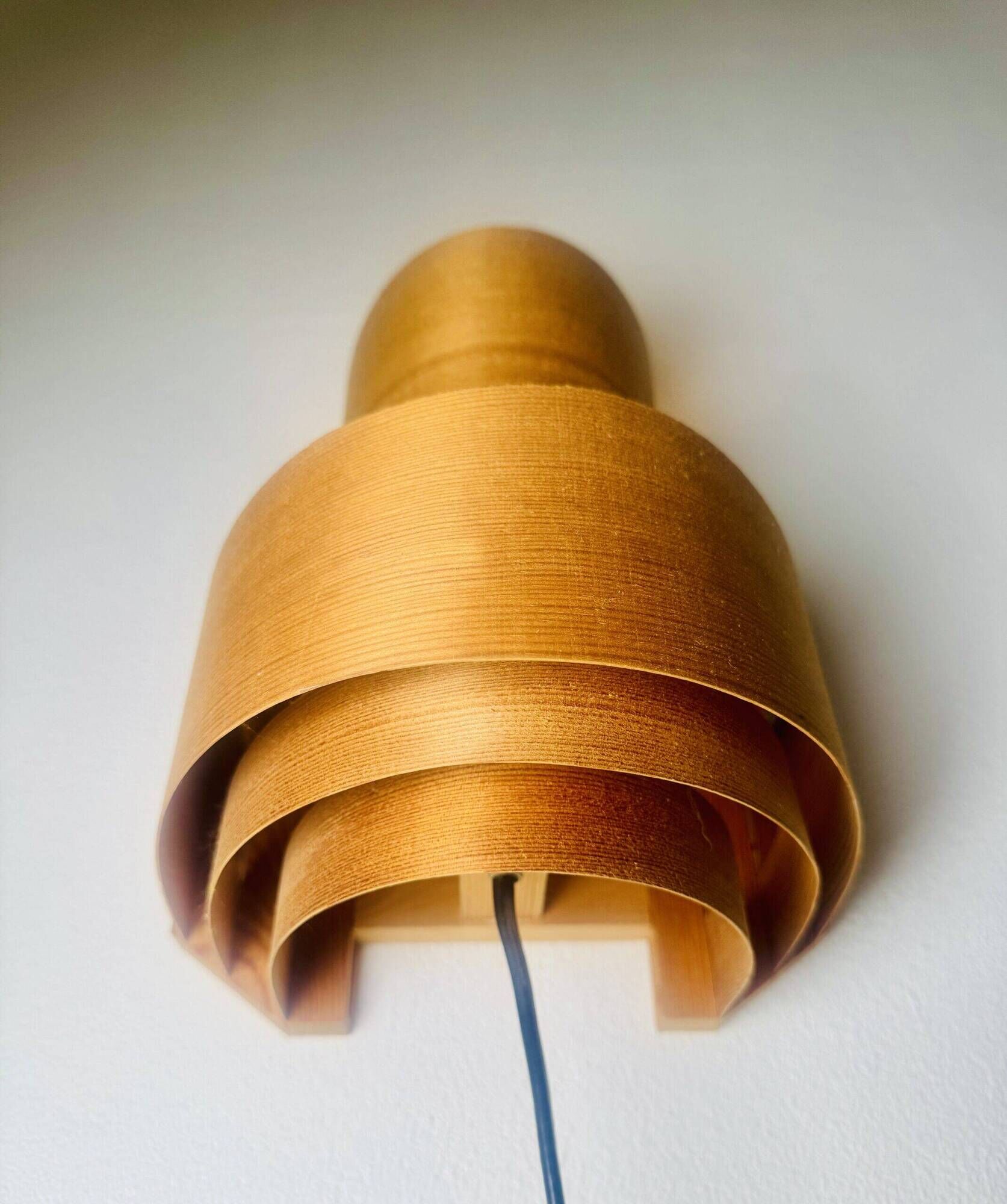 Pine Veneer Curved Layered Wall Lamp By Translandia, Denmark 1960S