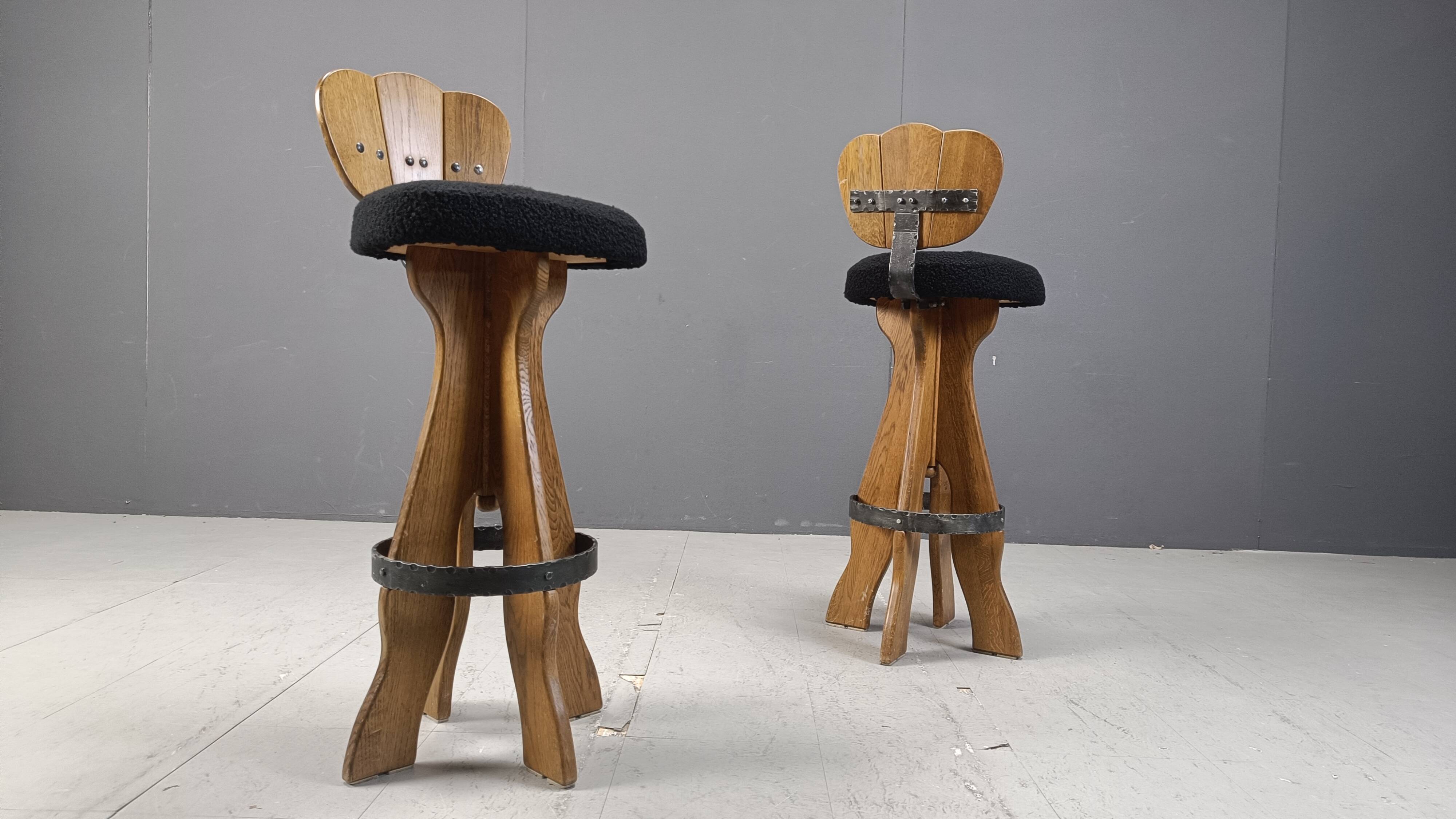 Set of 4 vintage brutalist bar stools, 1960s