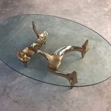 Bronze and glass coffee table with female sculpture by Victor Roman
