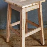 Antique workshop stool in patinated solid wood
